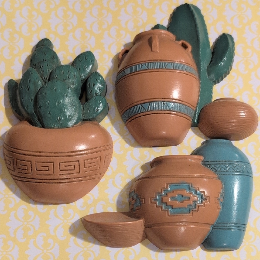 Vintage Burwood Southwestern Pots Cactus Wall Decor Homeco Home Interior Set 3